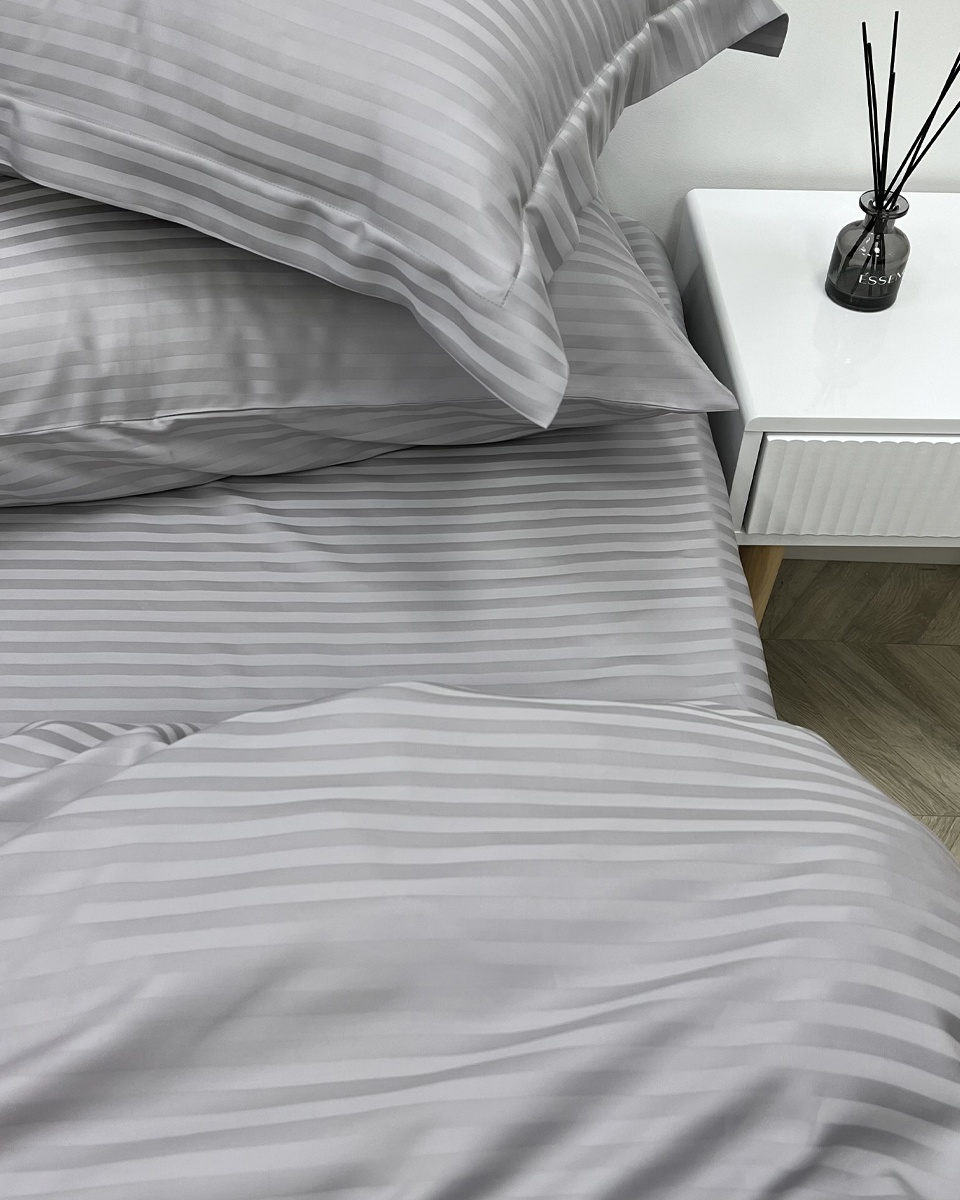 Простыня на резинке Stripe Grey tencel 90 x 200
