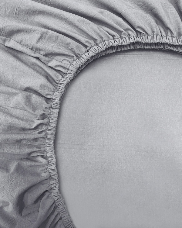 Простыня на резинке Cool Gray, washed cotton