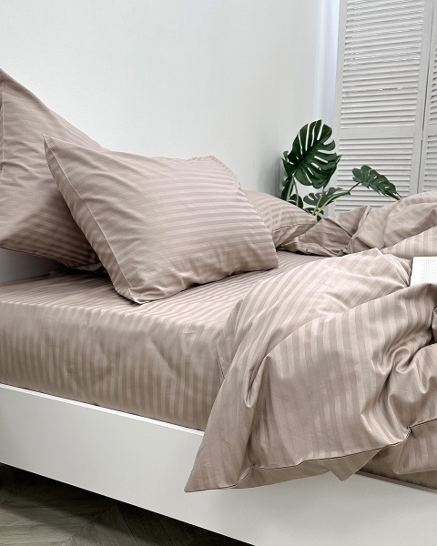 Простыня на резинке Stripe Taupe