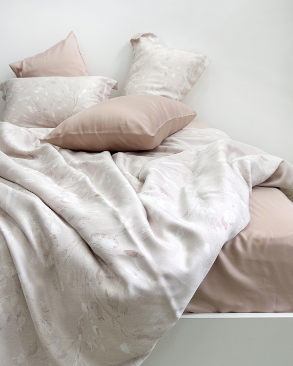 Постельное белье Tencel Herbal, mokko c простыней на резинке