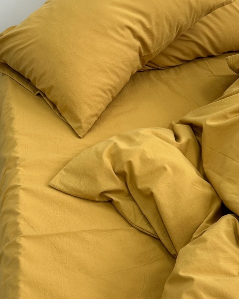 Постельное белье Mustard, washed cotton с простыней на резинке