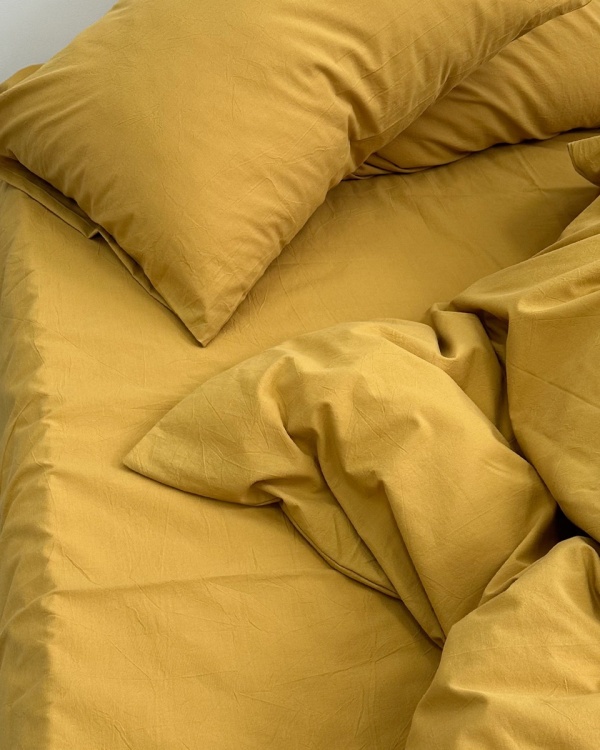 Постельное белье Mustard, washed cotton с простыней на резинке