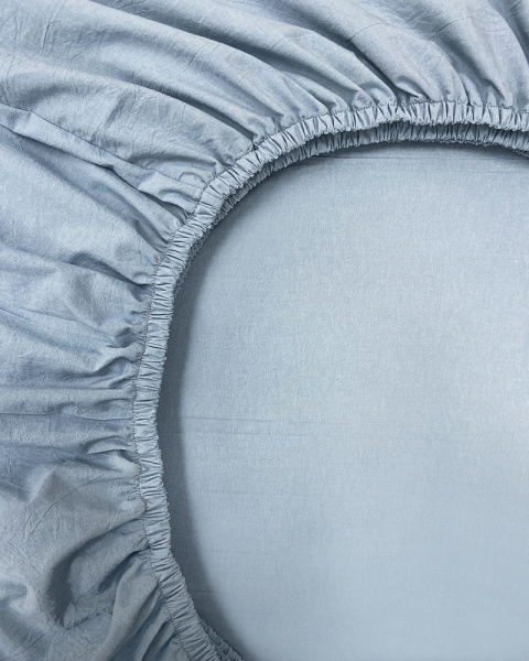 Постельное белье Blue Fog, washed cotton с простыней на резинке