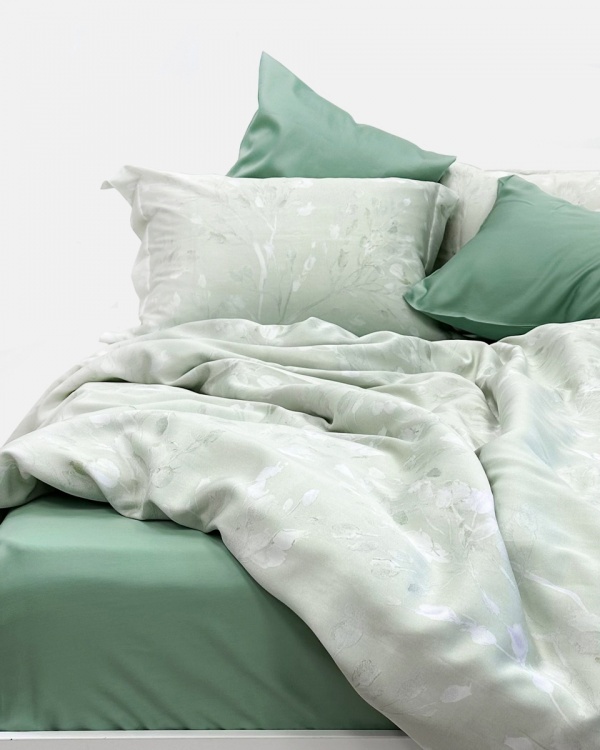 Постельное белье Tencel Herbal, oliva c простыней на резинке