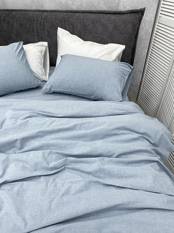 Постельное белье Blue Fog, washed cotton с простыней на резинке